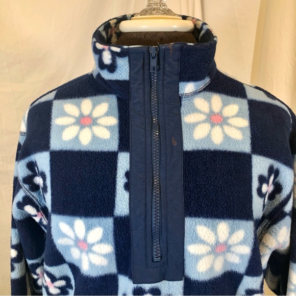 Vintage Y2K Retro Floral Print 3/4 Zip Fleece Pullover Jacket Sweatshirt - Picture 3 of 14